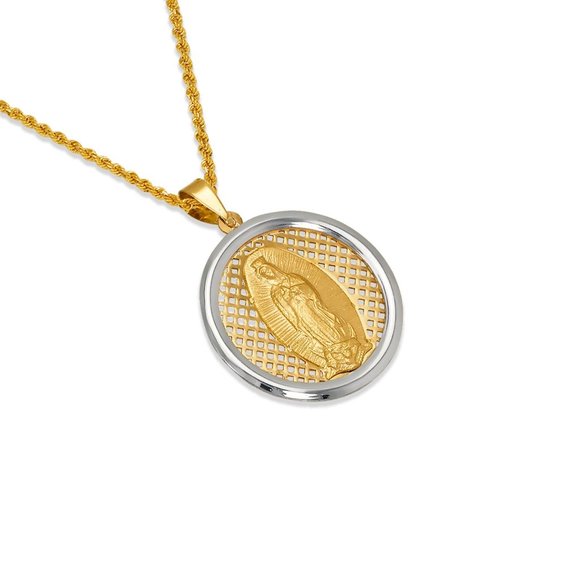 14k REAL GOLD High Polished Guadalupe Pendant 18 mm - Picture 2 of 2
